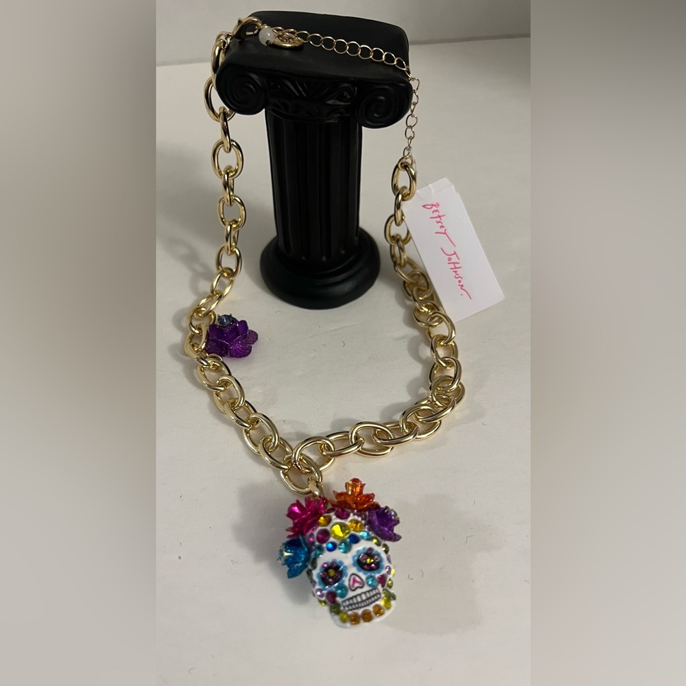 Betsey Johnson Gold Skull Pendant Necklace with Multicolor Accents - Picture 12 of 16
